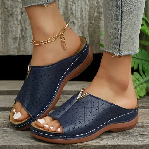 V Letter Slippers Women Wedges Sandals Summer Roman Shoes- JUPITER BMY