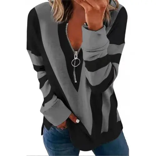 V-neck Zipper Personalized Printing Long-sleeved Sweatshirt- JUPITER BMY