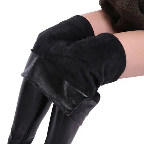 Women Autumn Winter Sexy Elastic Trousers Stretch Black PU Leather Shaper High Waist Leggings- JUPITER BMY