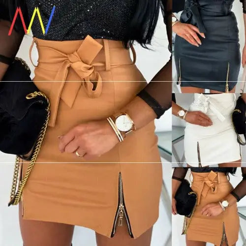 Women Bandage PU Leather Skirt Ladies Short Mini Skirts - JUPITER BMY LTD