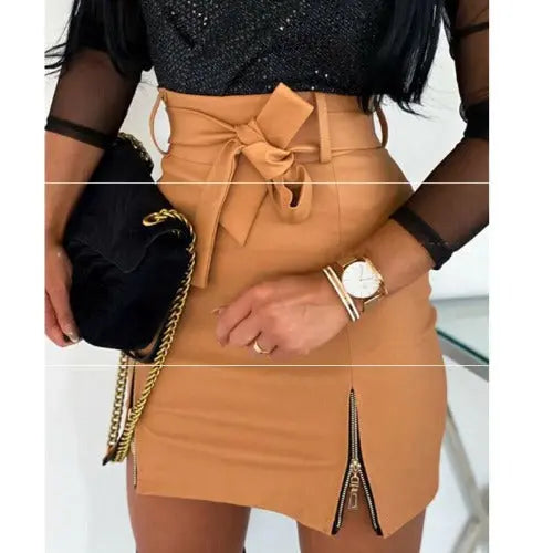 Women Bandage PU Leather Skirt Ladies Short Mini Skirts - JUPITER BMY LTD