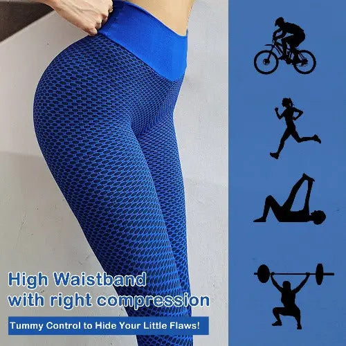 Women Tights Plus Size Sports High Waist Yoga & Gym  Pants Blue- JUPITER BMY