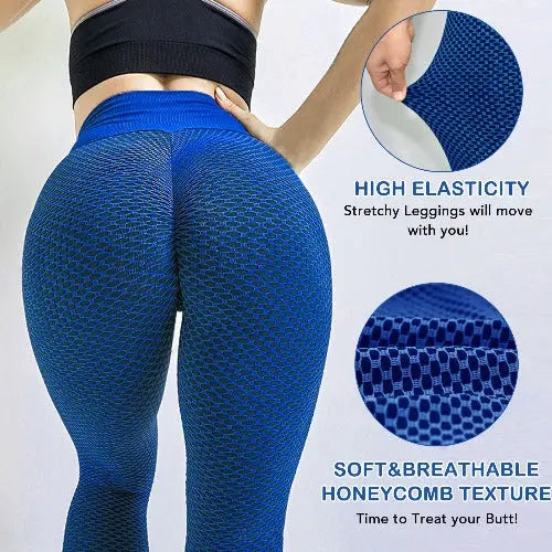 Women Tights Plus Size Sports High Waist Yoga & Gym  Pants Blue- JUPITER BMY