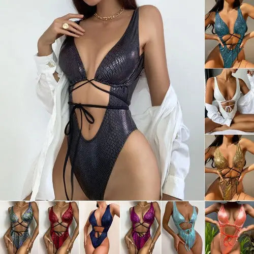 Women's Bikini One Piece Swimsuit Strappy Lace Up Swimwear Bathing Suit - JUPITER BMY LTD