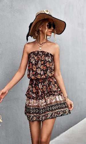 Women's Bohemian Floral Strapless Dress - JUPITER BMY LTD