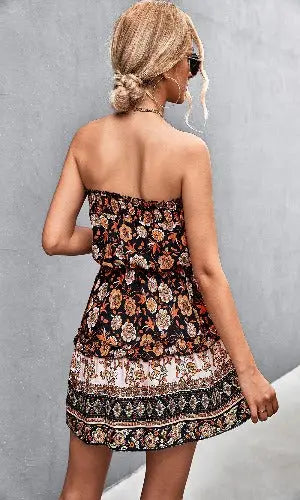 Women's Bohemian Floral Strapless Dress - JUPITER BMY LTD