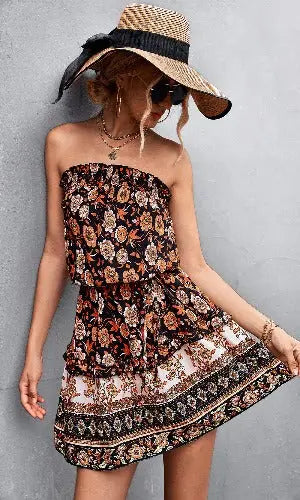 Women's Bohemian Floral Strapless Dress - JUPITER BMY LTD