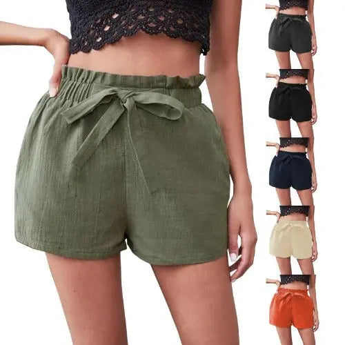 Women's Bow Loose Mid Waist Casual Straight Shorts - JUPITER BMY LTD