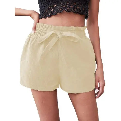 Women's Bow Loose Mid Waist Casual Straight Shorts - JUPITER BMY LTD