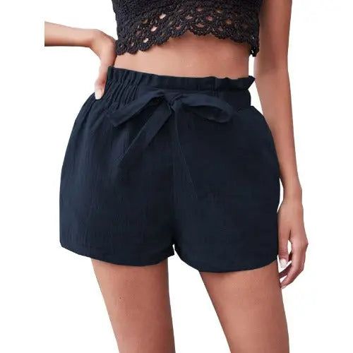 Women's Bow Loose Mid Waist Casual Straight Shorts - JUPITER BMY LTD