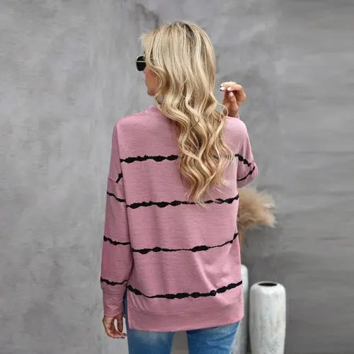 Women's Loose Long-Sleeved Hoodless Striped Printed Sweater- JUPITER BMY