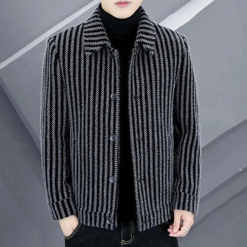 Men's Fleece-lined Thick Stripes Woolen Coat- JUPITER BMY