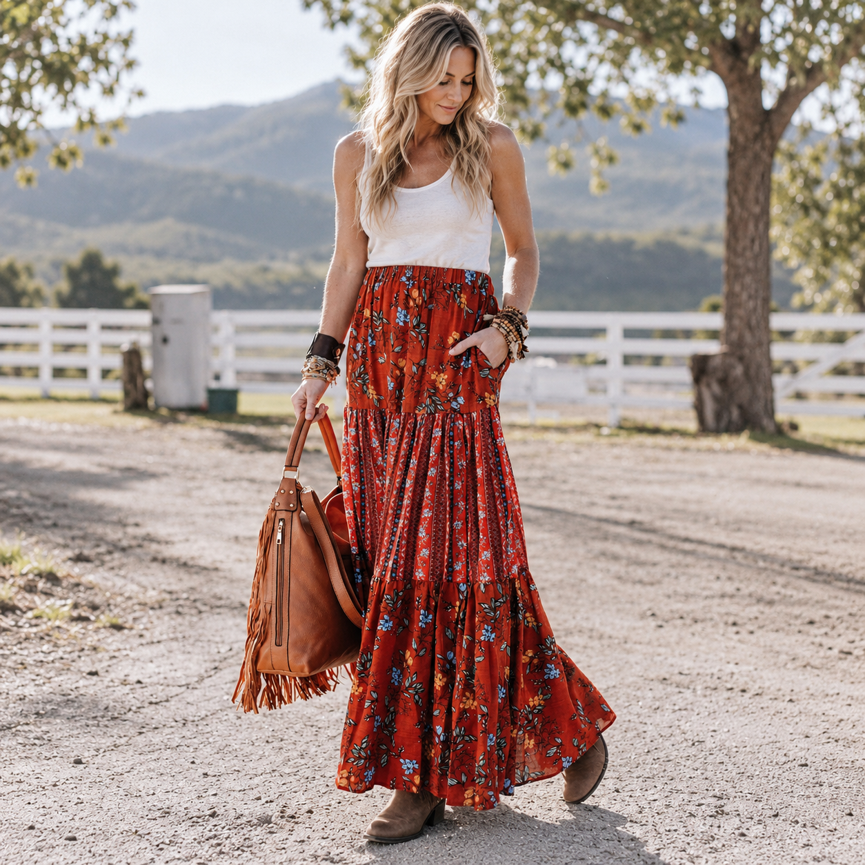 Floral Tiered Maxi Skirt