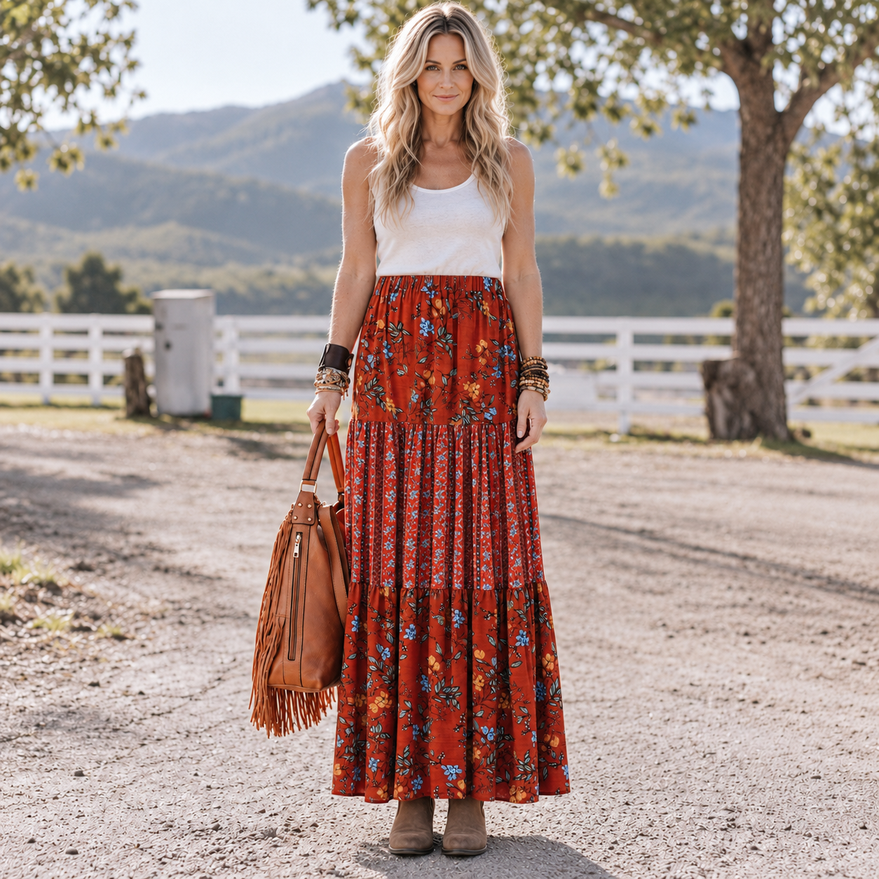 Floral Tiered Maxi Skirt