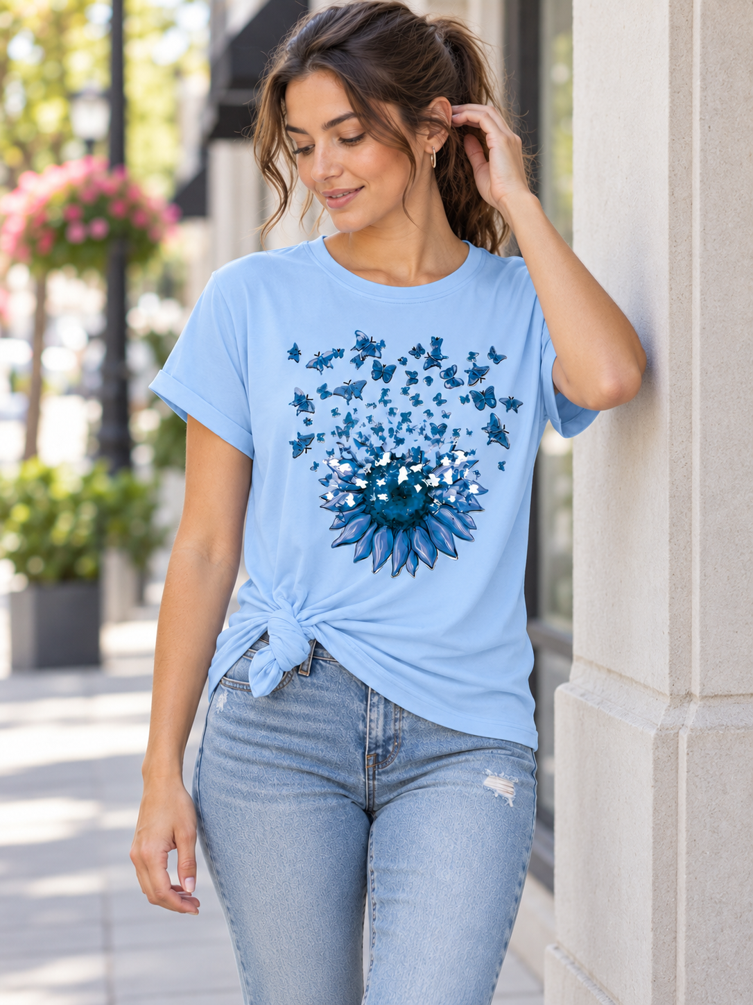 Butterfly & Sunflower Graphic T-Shirt