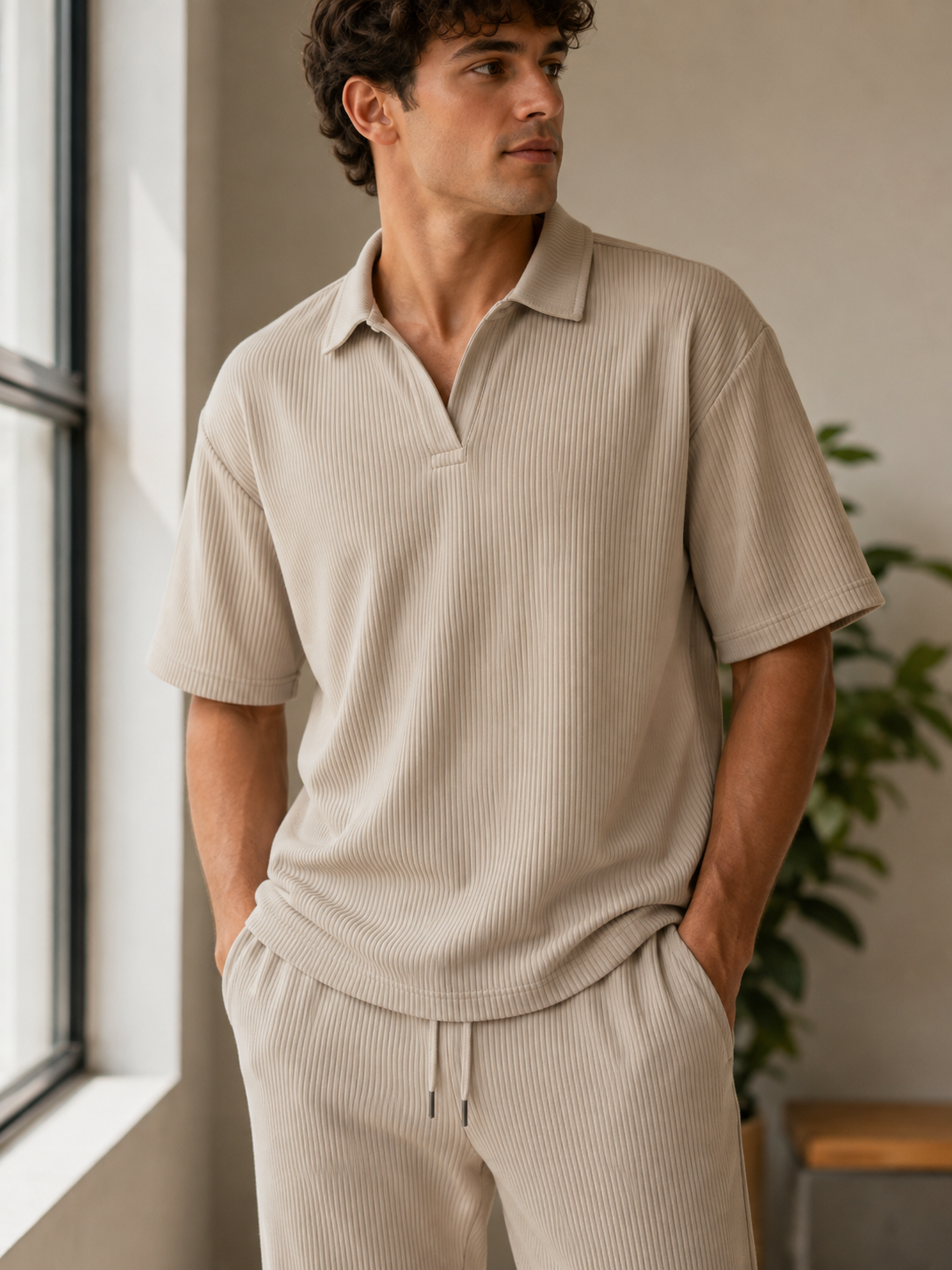 Unisex V-Neck Polo Shirt- Lined