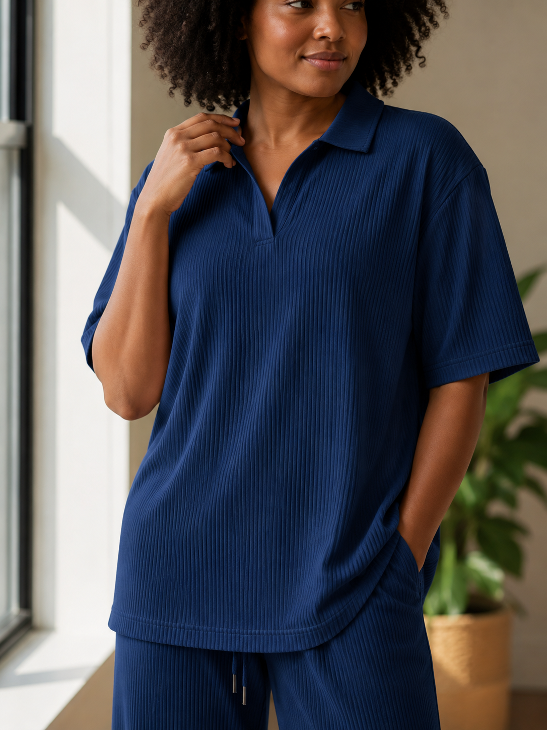 Unisex V-Neck Polo Shirt- Lined