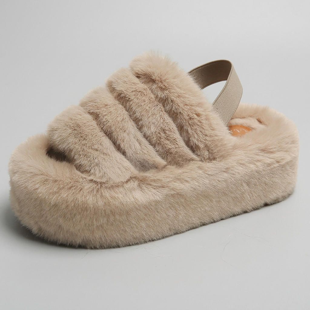 Fluffy Platform Slingback Slippers