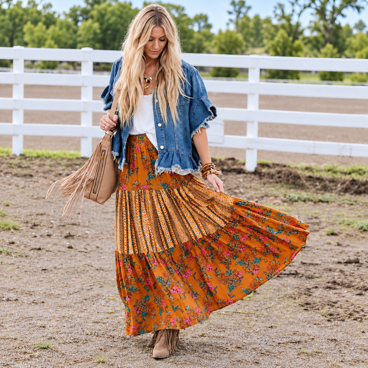 Floral Tiered Maxi Skirt
