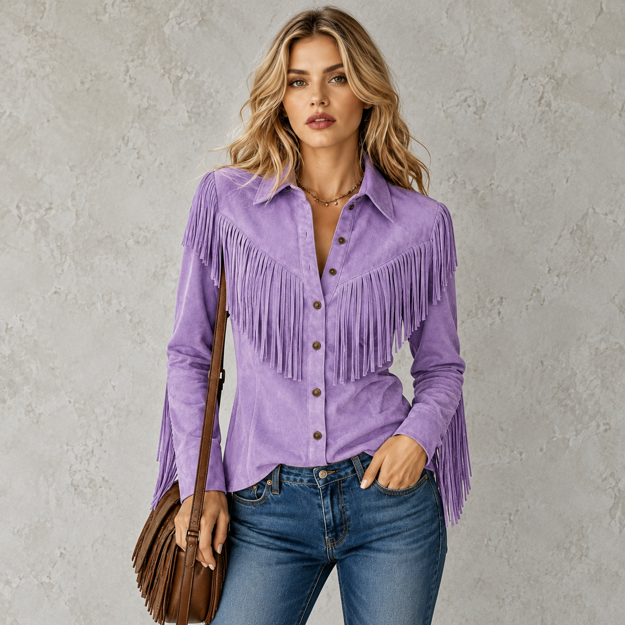 Western Fringe Button-Up Shirt