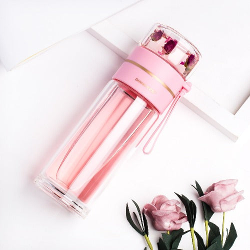 Glass Water Bottle With Tea Infuser Filter Tea Separation Double Wall Glass Bottle Leakproof Water Bottle- JUPITER BMY