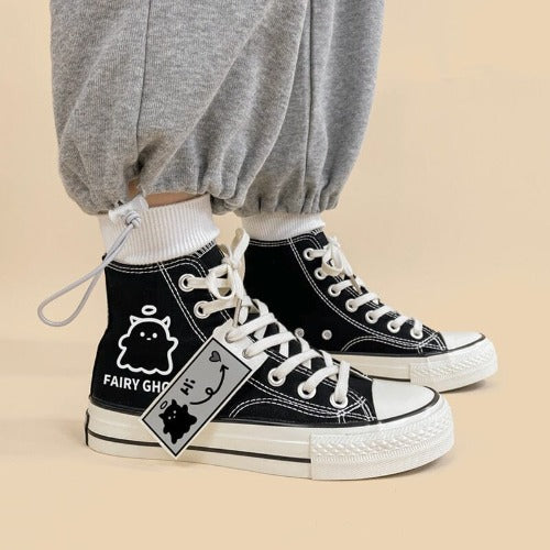 Black Graffiti Casual Canvas Shoes For Students- JUPITER BMY