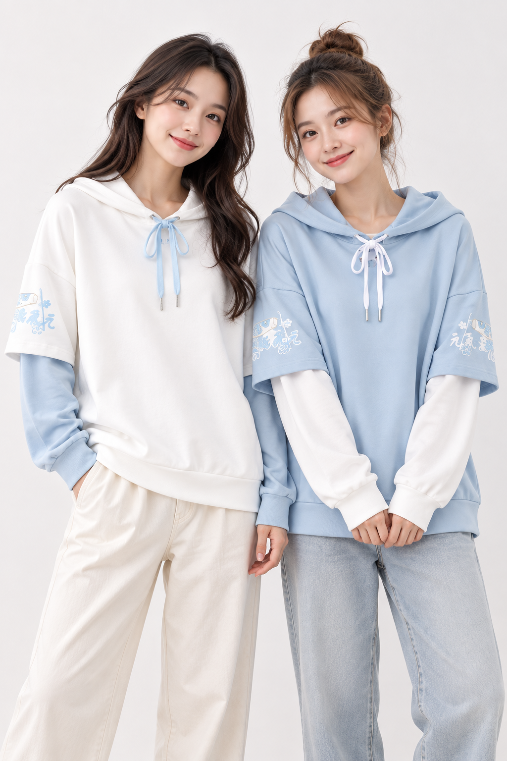 Layered-Sleeve Graphic Hoodie