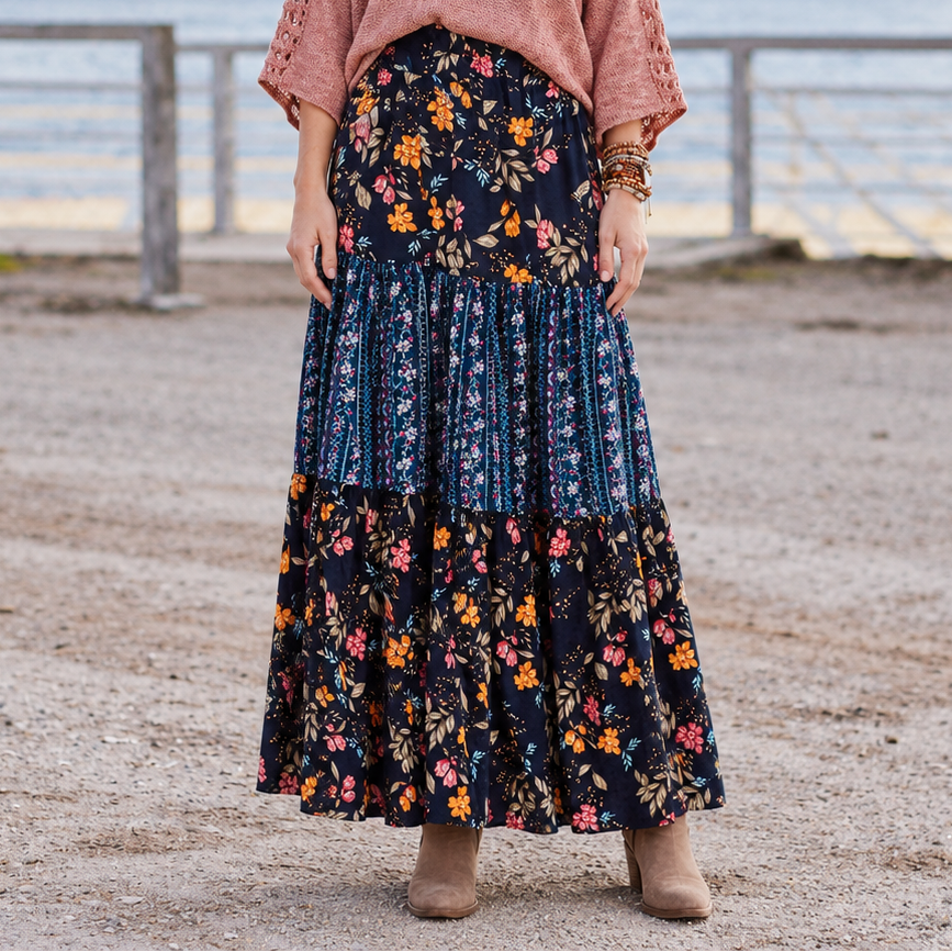 Floral Tiered Maxi Skirt