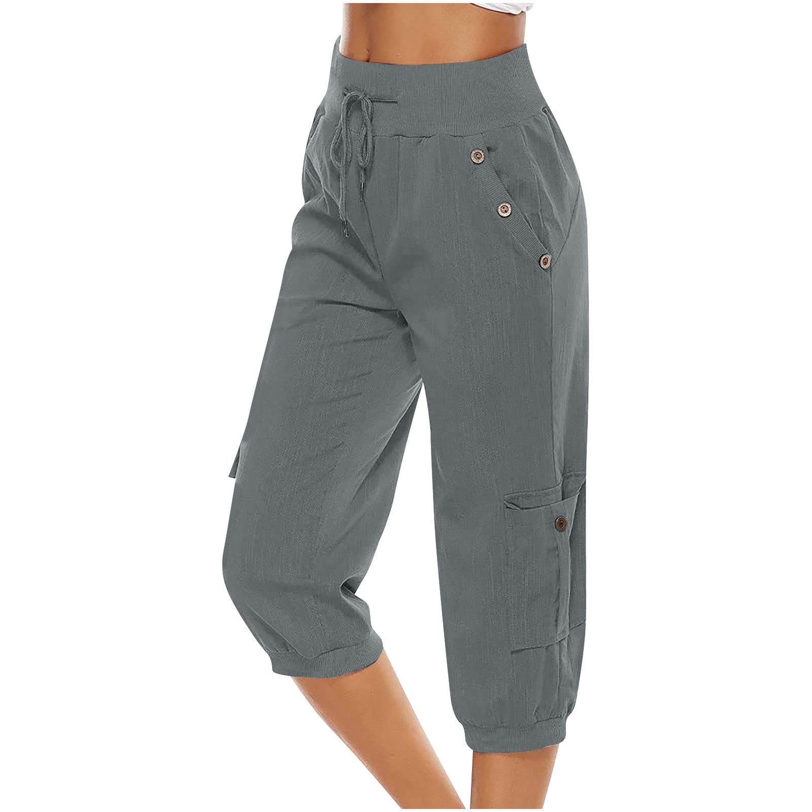 Women's Cropped Pants Cotton Linen Cargo Pocket Casual Pants- JUPITER BMY