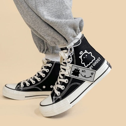 Black Graffiti Casual Canvas Shoes For Students- JUPITER BMY