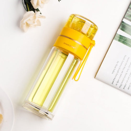 Glass Water Bottle With Tea Infuser Filter Tea Separation Double Wall Glass Bottle Leakproof Water Bottle- JUPITER BMY