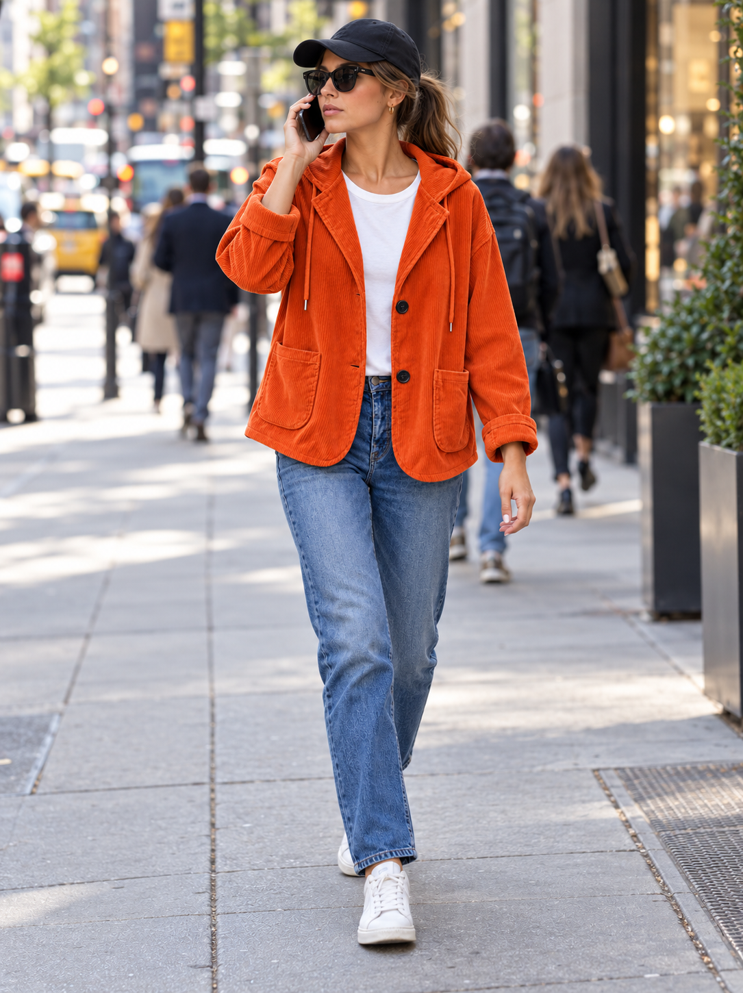 Hooded Corduroy-Style Jacket