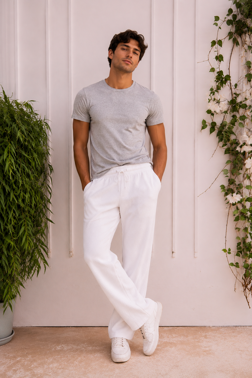 Unisex Textured Long Trousers