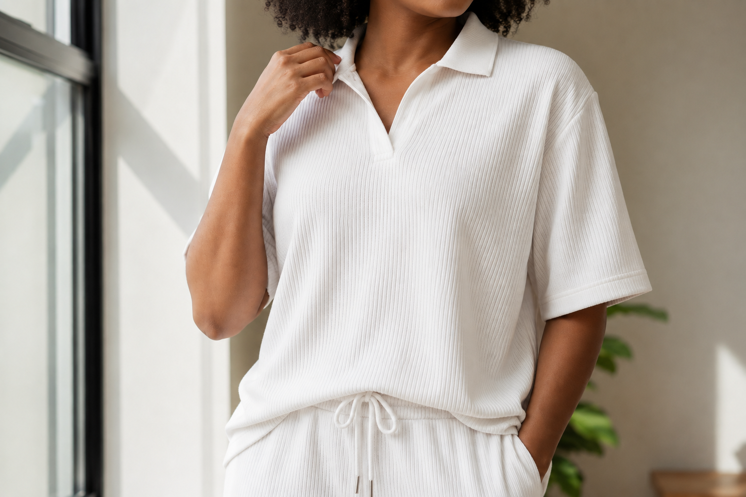 Unisex V-Neck Polo Shirt- Lined