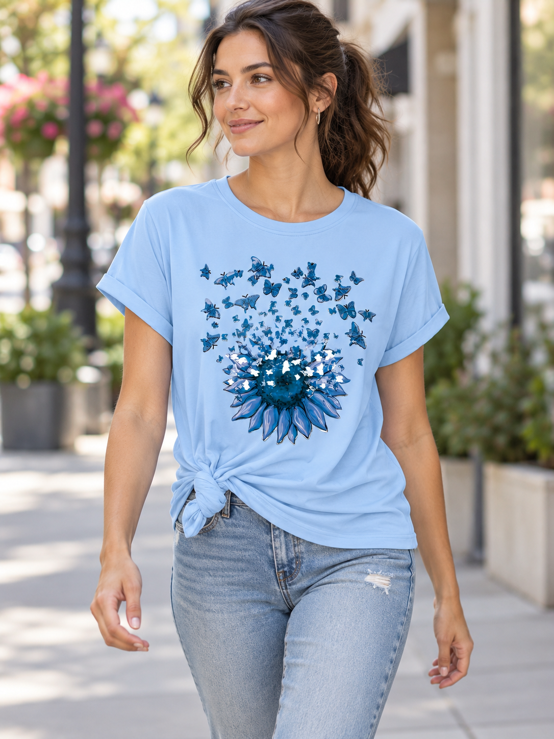 Butterfly & Sunflower Graphic T-Shirt